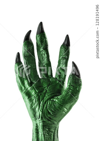 Green monster hand isolated on white background with clipping path Green monster hand isolated on white background with clipping path 128191496