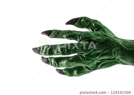 Green monster hand isolated on white background with clipping path 128191500