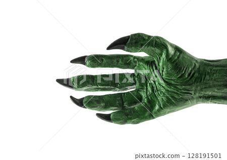 Green monster hand isolated on white background with clipping path 128191501