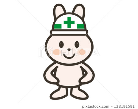 Illustration of a rabbit at a construction site standing with his hands on his hips 128191591