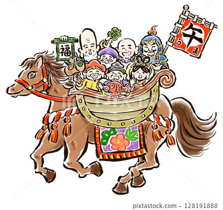 手繪插畫：七福神騎馬（十二生肖） 128191888