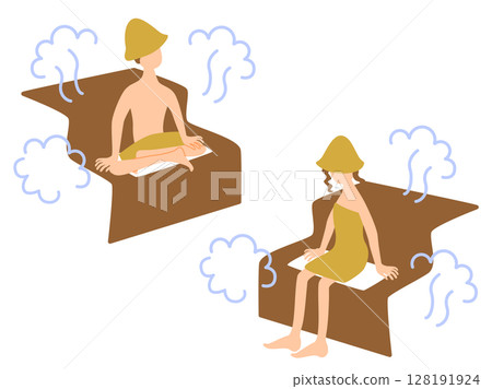 一組坐在桑拿房裡的男女插圖 128191924