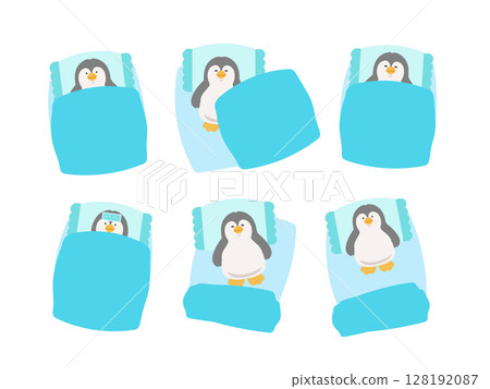 Penguin and futon illustration set 128192087