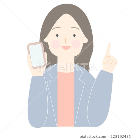 一位女士拿著智慧型手機解釋 128192485