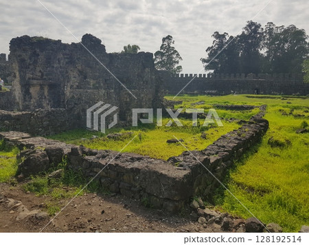 Ancient Walls of historical Gonio Fortress on a sunny day in Adjara, Georgia. Aphsaros Fortress 128192514