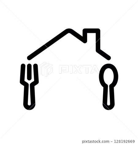 Restaurant and Home Food Concept with House and Cutlery Restaurant and Home Food Concept with House and Cutlery 128192669