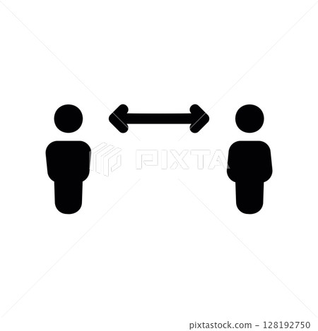 Two People Figures with Distance Arrow for Social Distancing Reminder 128192750