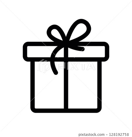 Outline of a Gift Box Adorned with a Decorative Tied Bow on Top 128192758