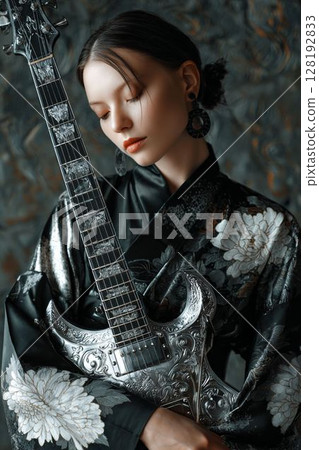 音樂女孩005 | 黑色和服與雕刻吉他的靜謐光彩 音樂女孩005 | 黑色和服與雕刻吉他的靜謐光彩 128192833