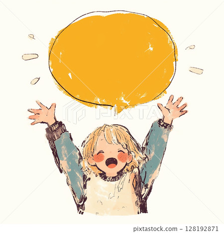 [Speech bubble] A girl rejoicing loudly and a speech bubble 128192871