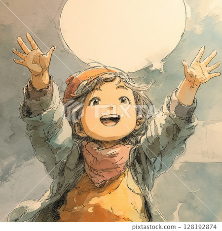 [Speech bubble] Illustration of a woman expressing joy and a speech bubble 128192874