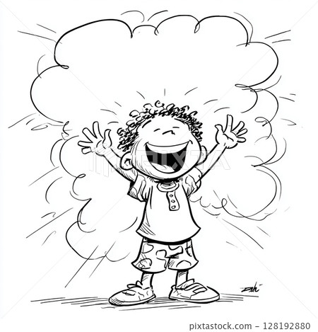 [對話泡泡] 一個男孩向天空歡呼，還有一個對話泡泡 128192880