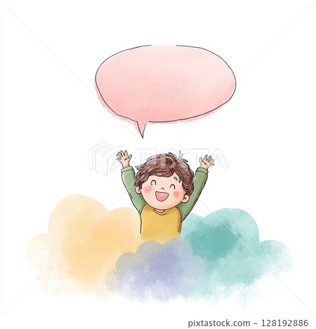 [Speech bubble] A smiling child full of inspiration and a speech bubble 128192886