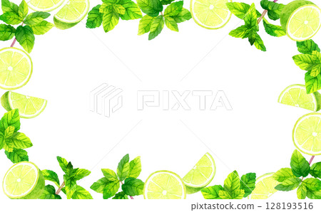 莫吉托配料(薄荷和酸橙)框架草本手繪水彩插圖背景素材 莫吉托配料(薄荷和酸橙)框架草本手繪水彩插圖背景素材 128193516