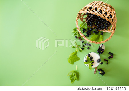 Creamy blackcurrant dessert in minimalism 128193523