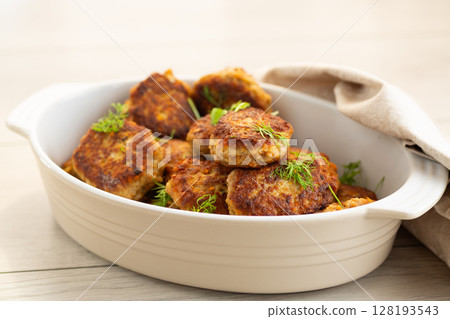 Hot meat cutlets with a golden crust in a rustic style Hot meat cutlets with a golden crust in a rustic style 128193543