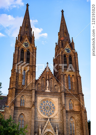 Basilica of St. Ludmila, neo-Gothic Catholic church at the Namesti Miru square in Vinohrady district of Prague, Czechia Basilica of St. Ludmila, neo-Gothic Catholic church at the Namesti Miru square in Vinohrady district of Prague, Czechia 128193820