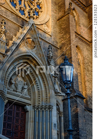 Basilica of St. Ludmila, neo-Gothic Catholic church at the Namesti Miru square in Vinohrady district of Prague, Czechia Basilica of St. Ludmila, neo-Gothic Catholic church at the Namesti Miru square in Vinohrady district of Prague, Czechia 128193823