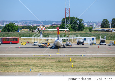 Runway of Nikola Tesla Airport in Belgrade, capital of Serbia Runway of Nikola Tesla Airport in Belgrade, capital of Serbia 128193866