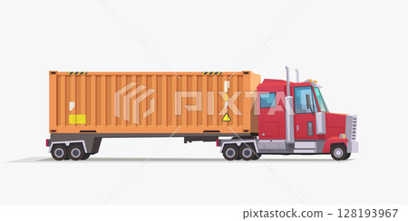 ship container on semi truck on white 128193967