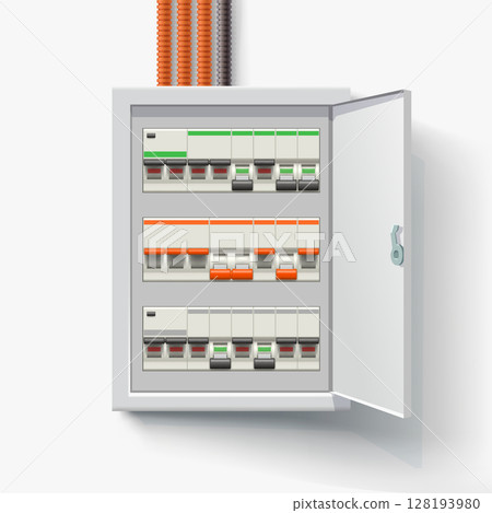 electric panel full of switches front view electric panel full of switches front view 128193980