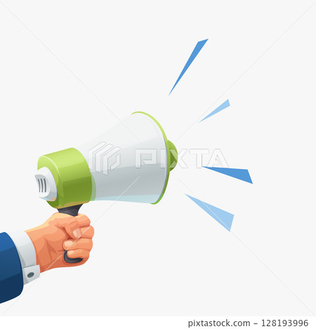 a hand holding speaker on white back 128193996