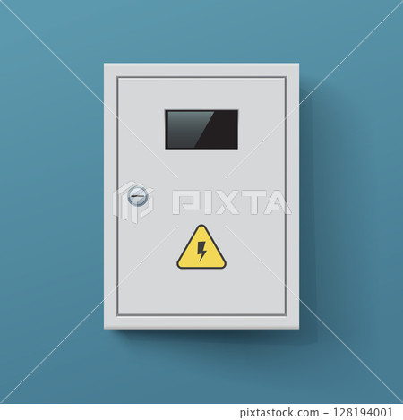a closed electric panel with danger icon a closed electric panel with danger icon 128194001