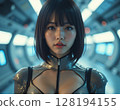 A woman is wearing a space suit and riding on a starship 128194155