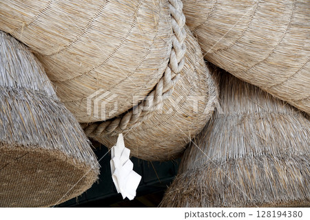 Izumo Taisha Shrine Kagura Hall Beautiful Shimenawa rope design and paper streamers Izumo Taisha Shrine Kagura Hall Beautiful Shimenawa rope design and paper streamers 128194380