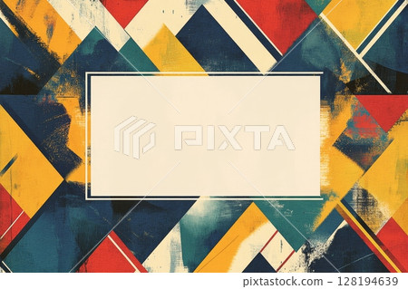 Colorful abstract background with geometric shapes and a central rectangular frame 128194639