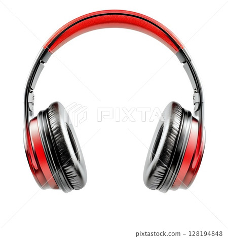Stylish red and black headphones isolated on white background, perfect for music lovers and audiophiles Stylish red and black headphones isolated on white background, perfect for music lovers and audiophiles 128194848