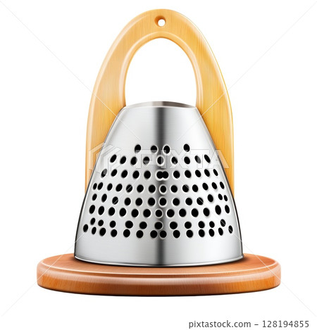 Stylish wooden and metal grater with a convenient hanging loop, perfect for any kitchen 128194855