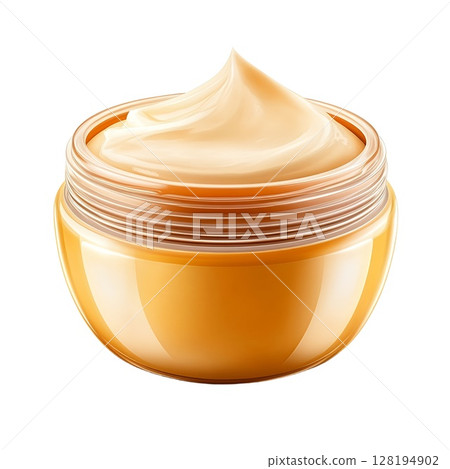 Luxurious face cream in a golden jar, showcasing its rich, creamy texture 128194902