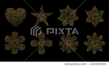 Set of shapes filled with a pattern that mimics glittery dots. 128195085