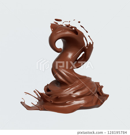 Dynamic Chocolate Splash Liquid. 3D Rendering. Dynamic Chocolate Splash Liquid. 3D Rendering. 128195784