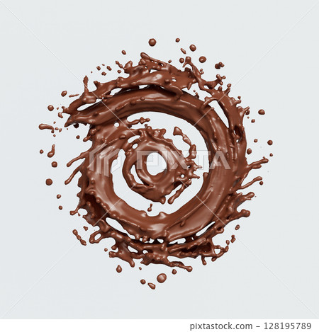 Dynamic Chocolate Splash Liquid. 3D Rendering. 128195789