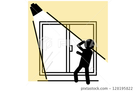 Suspicious person surprised by sensor light, crime prevention and home security icon 128195822