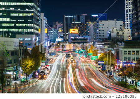 Seoul: Sejongdae Road and Namdaemun Gate at night Seoul: Sejongdae Road and Namdaemun Gate at night 128196085