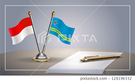 Small national flag of Indonesia and Aruba flag Relation, Template Vector Illustration 128196332