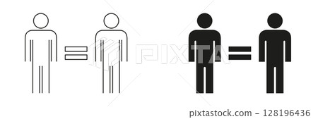 Two People Equality Symbol Icon Set. Human Rights, Equality, And Social Justice Outline And Silhouette Symbol Collection. Representation Of Equal Treatment And Fairness. Isolated Vector Illustration Two People Equality Symbol Icon Set. Human Rights, Equality, And Social Justice Outline And Silhouette Symbol Collection. Representation Of Equal Treatment And Fairness. Isolated Vector Illustration 128196436