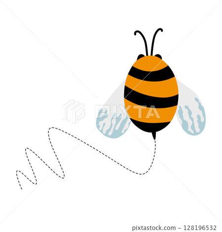 Cartoon bee mascot. Little bee flying. Wasp collection. Vector bumblebee characters. Insect icon. Design template for invitation, card. Doodle style 128196532