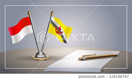 Small national flag of Indonesia and Brunei flag Relation, Template Vector Illustration Small national flag of Indonesia and Brunei flag Relation, Template Vector Illustration 128196767