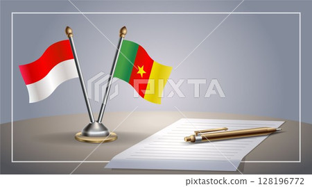 Small national flag of Indonesia and Cameroon flag Relation, Template Vector Illustration 128196772