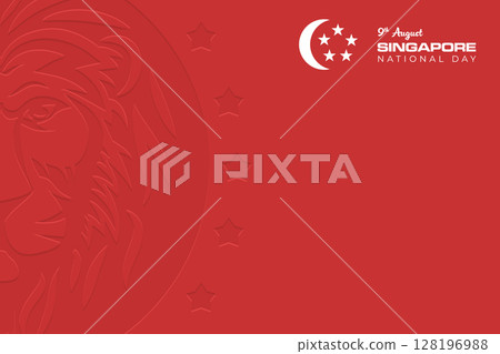 Singapore independence day red batik banner. National day of 9th August Singapore background with logo and lion silhouette. Vector holiday template poster, company greeting banner, invitation, flyer 128196988