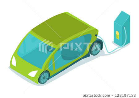Green Energy concept: Electrical energy for transport, on transparent background, 3d isometric vector illustration 128197158