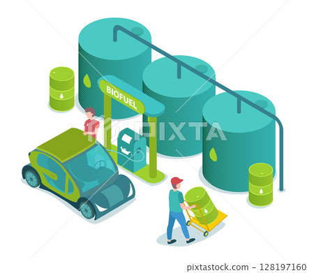 Green Energy concept: Bio Fuel for transport, on transparent background, 3d isometric vector illustration 128197160