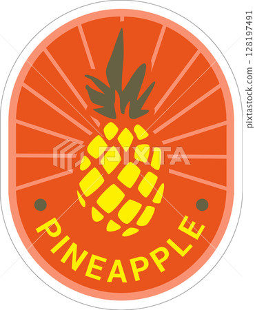 Peeled Paper Sticker with Pineapple Hand Drawn Organic Vector Illustration 128197491