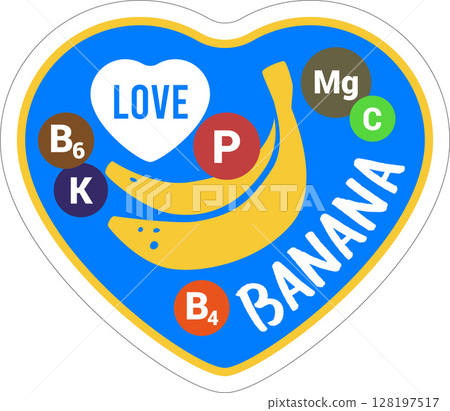 Trendy Hand Drawn Organic Fruit Tag with Banana Vector Illustration 128197517