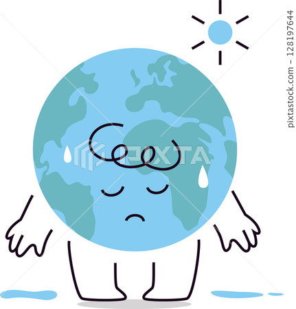 Cute Planet Earth Character Sweating Under Sun Eco Sticker 128197644