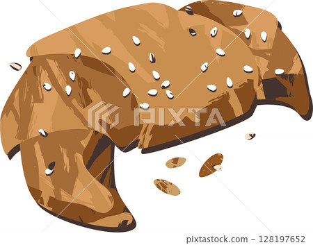 Freshly Baked Wheat Croissant with Wheat and Sesame Seeds on Transparent Background 128197652
